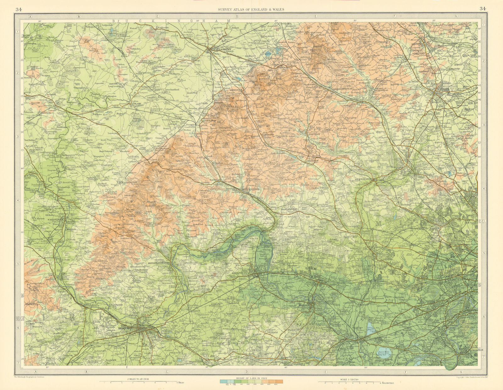 CHILTERNS & WEST LONDON Aylesbury Reading Slough High Wycombe. LARGE 1939 map